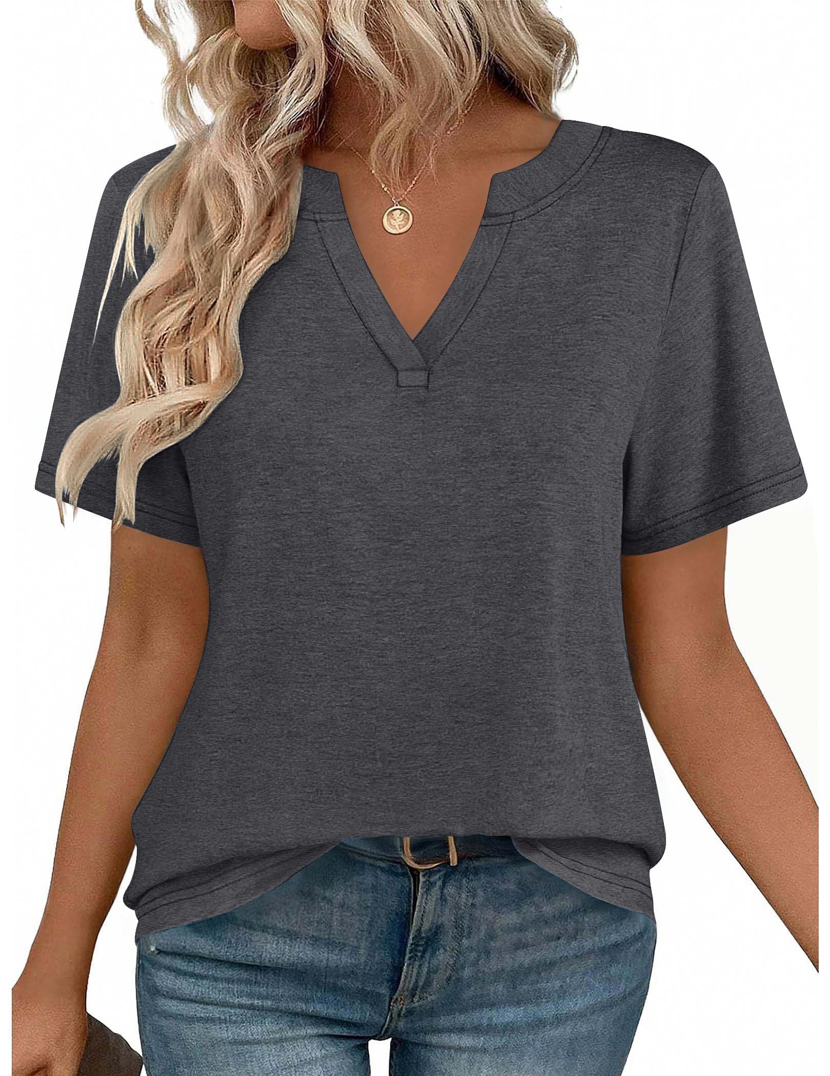 isermeo Womens Tops Short Sleeve V Neck Tee Shirts Cute Dressy Casual Summer Clothing Business Work Blouse S-XXL