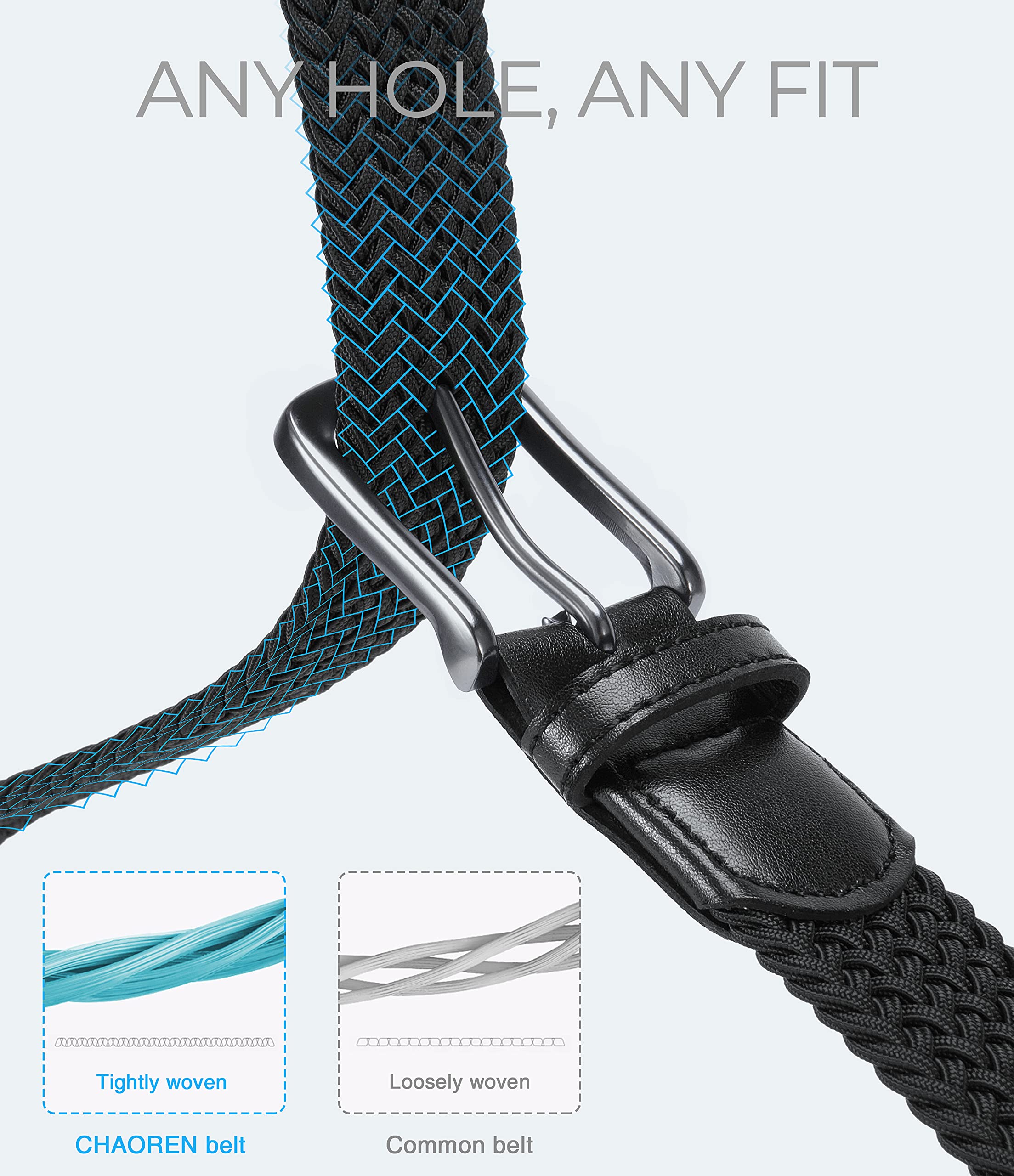 CHAOREN Mens Belt - Elastic Braided Stretch Golf Belts for Men 1 3/8"- Suit for Casual Jeans Pants