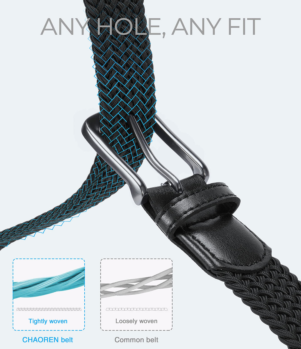 CHAOREN Mens Belt 2Pack - Elastic Braided Stretch Golf Belts for Men 1 3/8"- Suit for Casual Jeans Pants