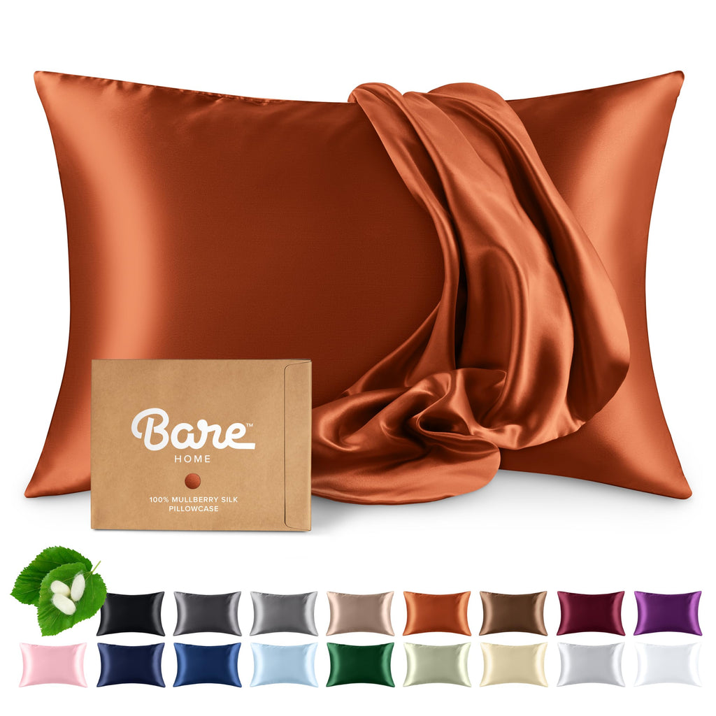 Bare Home 100% Mulberry Silk Pillowcase for Hair and Skin - Ultra Premium 6A Grade 19 Momme Silk Pillow Case - Hidden Zipper - Breathable Cooling Pillow Cover (Body, Silver)