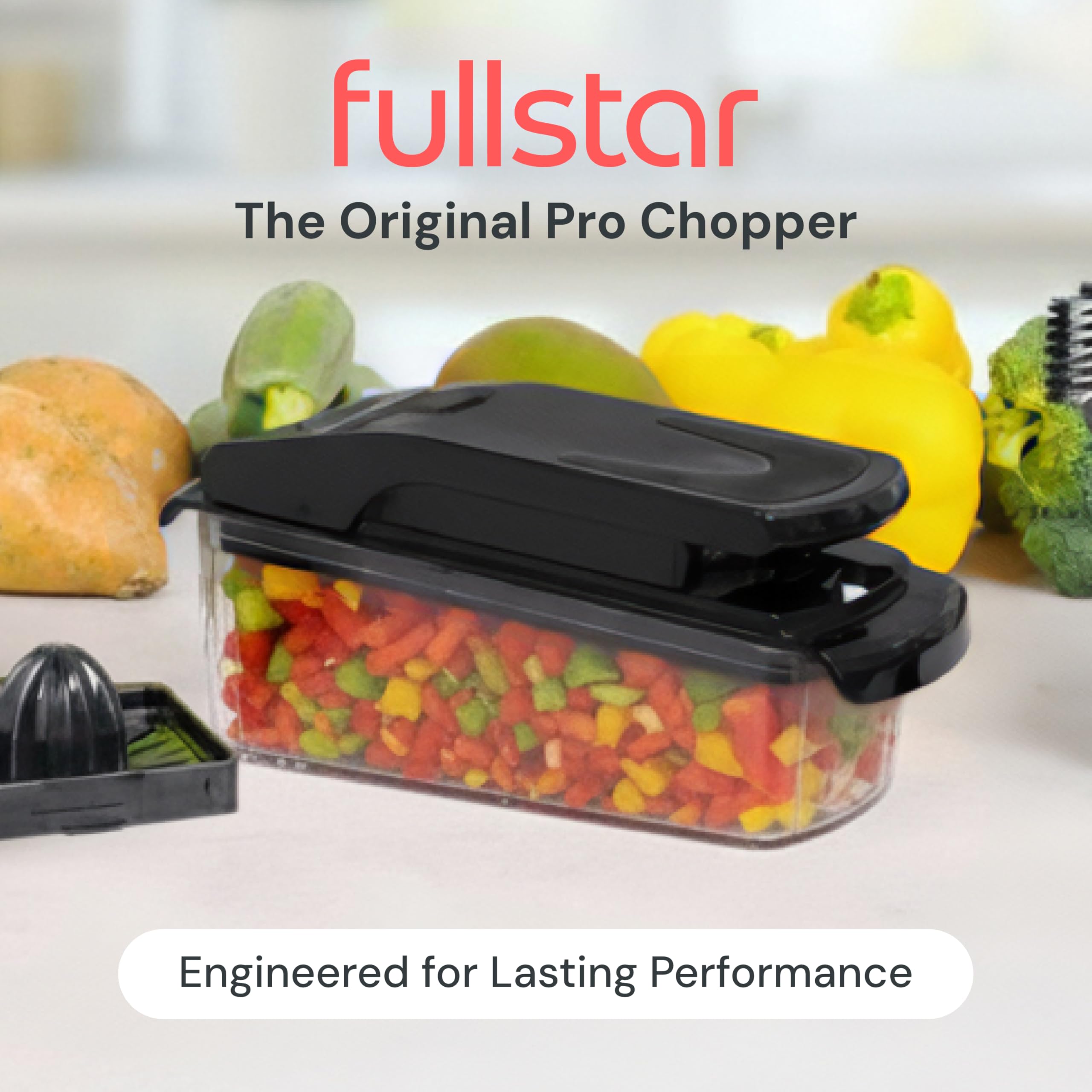 Fullstar Vegetable Chopper & Cutter - Slicer Dicer Spiralizer with Container for Food Veggie Onion Cucumber Tomato Salad Potato French Fry - Kitchen Essentials & Gadgets (PRO 4-in-1, White)