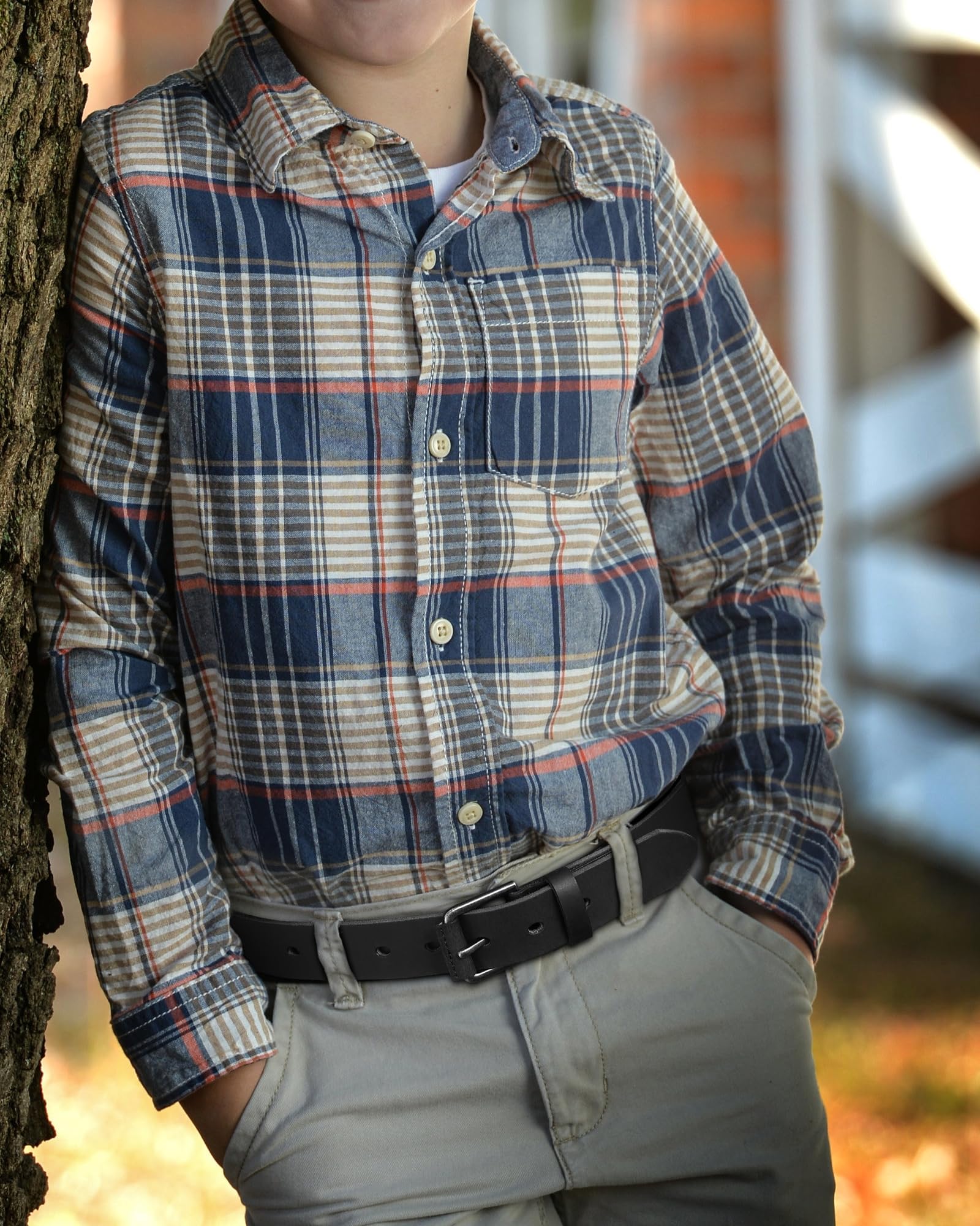 CHAOREN Leather Kids Belt - 1 1/8" Handmade Leather Boys Belt - Ideal for Casual and Dress Wear