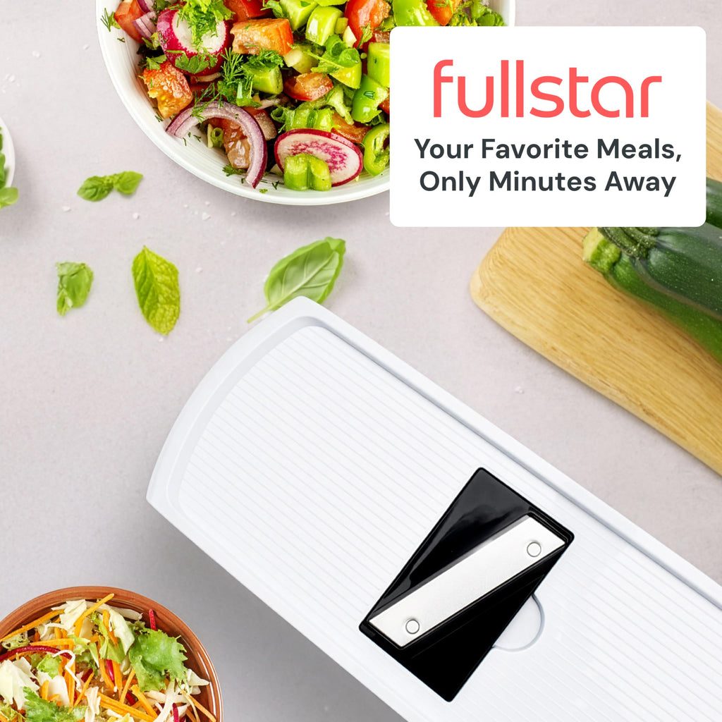 Fullstar Vegetable Chopper & Mandoline Slicer - Julienne Cutter Dicer Grater for Food Veggie Onion Cucumber Tomato Salad Potato Cheese - Kitchen Essentials & Gadgets (Compact 6-in-1, White)