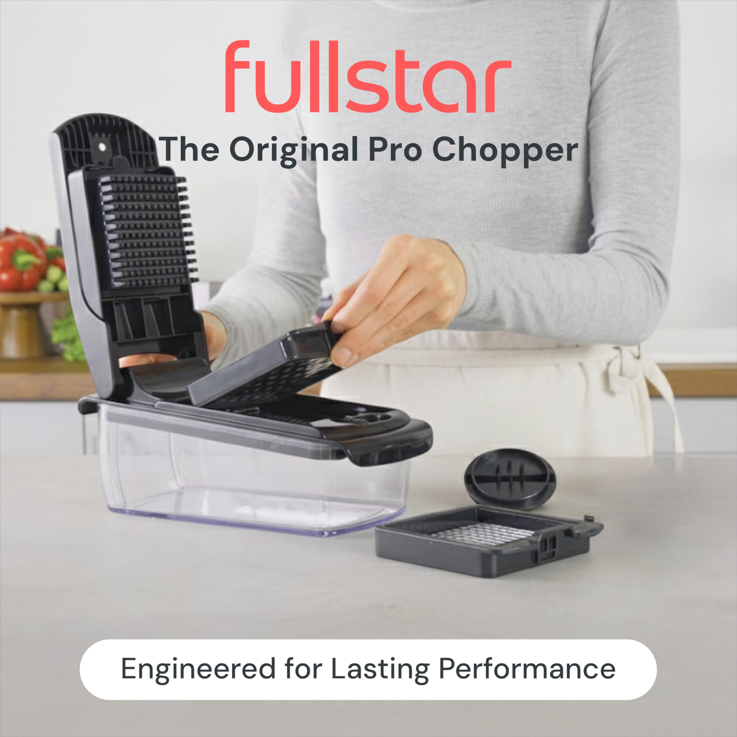 Fullstar Vegetable Chopper & Cutter - Slicer Dicer Spiralizer with Container for Food Veggie Onion Cucumber Tomato Salad Potato French Fry - Kitchen Essentials & Gadgets (PRO 4-in-1, White)