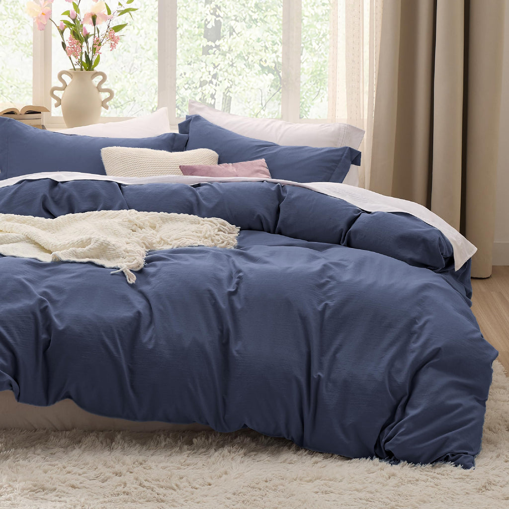 Bedsure Duvet Cover Queen Size - 3 Pieces Prewashed Cotton-Like Extra Soft Bedding Set, Includes 1 Duvet Cover 90x90 Inches with Zipper Closure & 2 Pillow Shams, Linen, Comforter Not Included