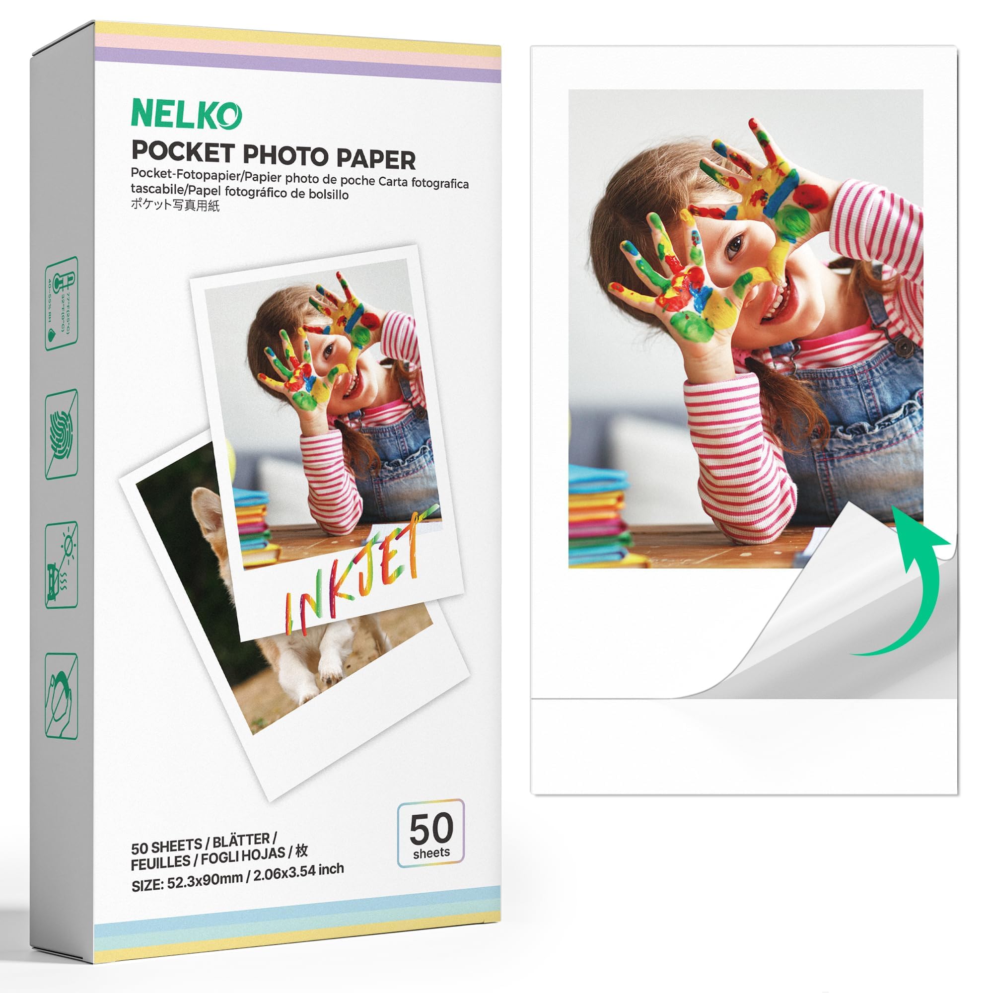 Boîte de papier photo de poche Nelko, 50 feuilles, dos blanc, lot prêt à imprimer