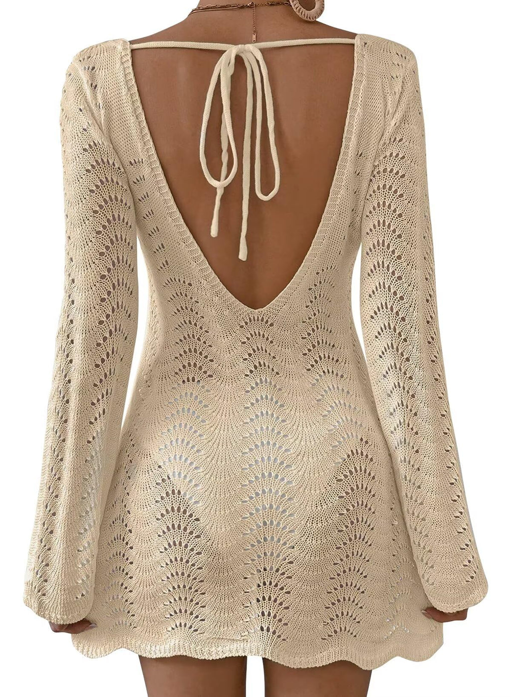 Falechay Womens Swimsuit Cover Up Long Sleeve Crochet Bathing Suit Mesh Backless Cover Ups Summer Beach Vacation Outfits 2026