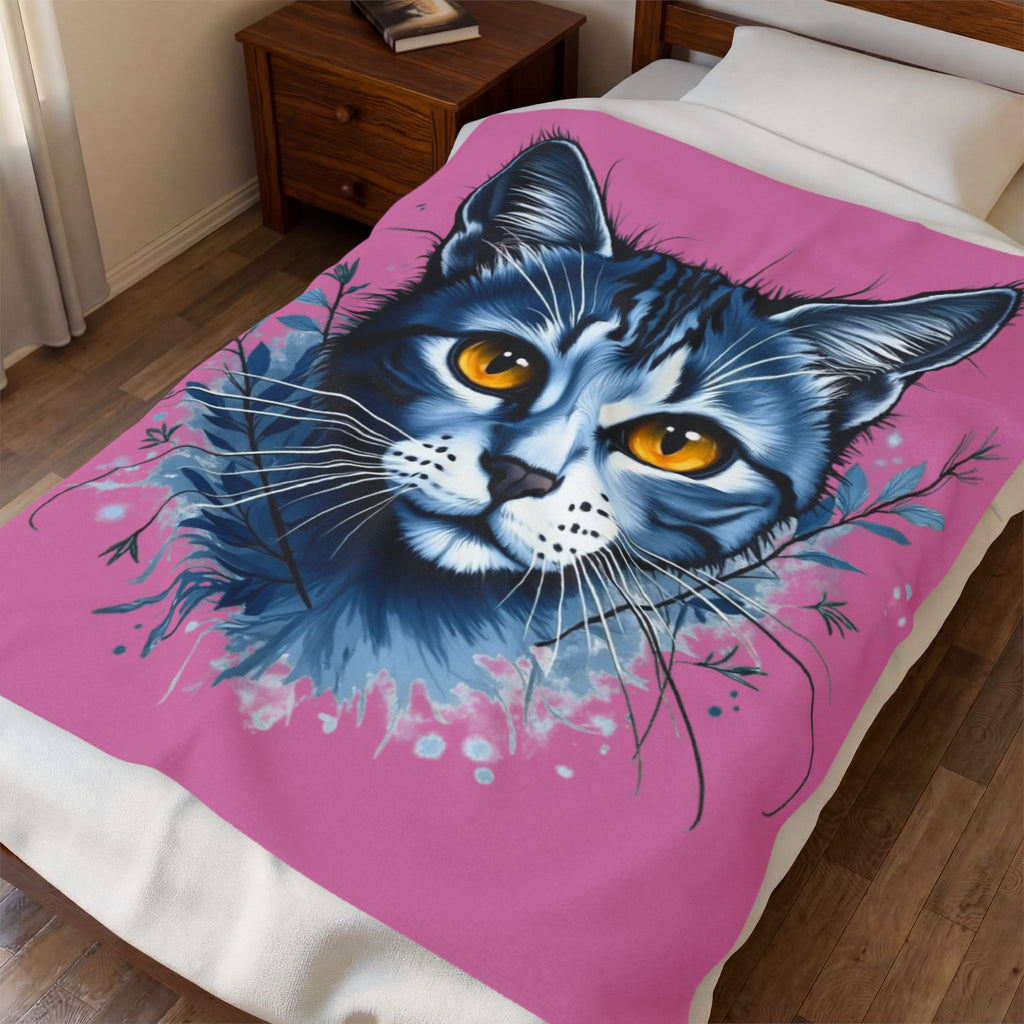 Cozy Cat Lover's Velveteen Plush Blanket | Soft Throw for Pet Lovers, Home Decor, Gift for Cat Owners, Warm Blanket, Feline Art, chat