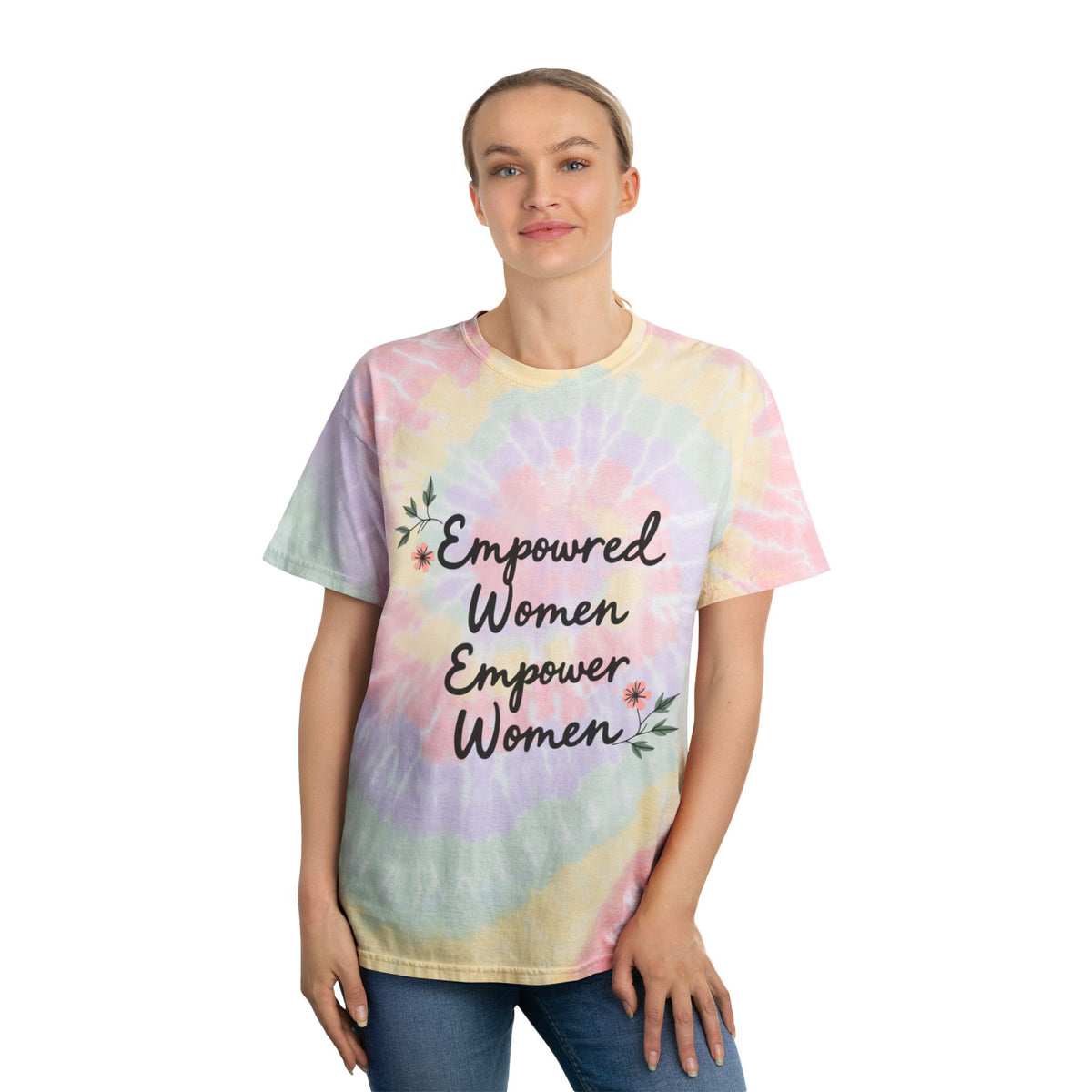 Empowered Women Tie-Dye Tee, Spiral | Vibrant Casual T-Shirt for Feminist Vibes, Gift for Women, Birthday Wear, Summer Outfit