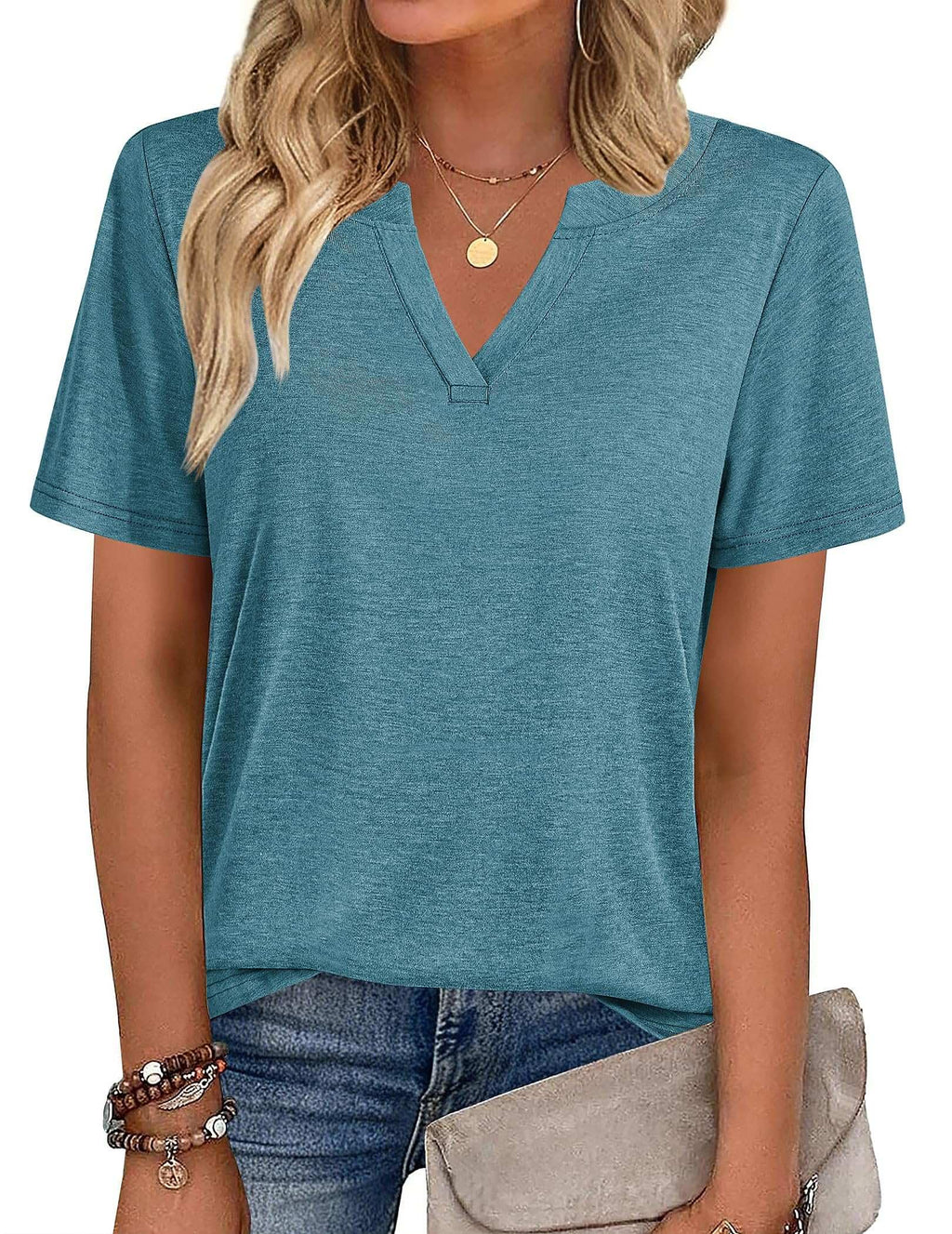 isermeo Womens Tops Short Sleeve V Neck Tee Shirts Cute Dressy Casual Summer Clothing Business Work Blouse S-XXL
