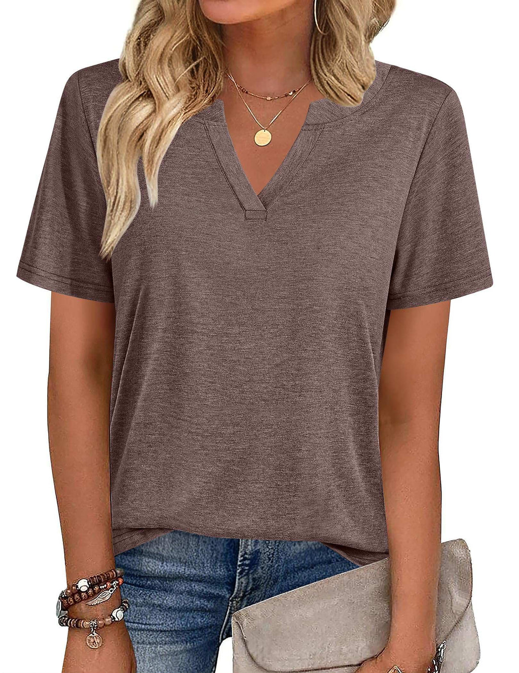 isermeo Womens Tops Short Sleeve V Neck Tee Shirts Cute Dressy Casual Summer Clothing Business Work Blouse S-XXL