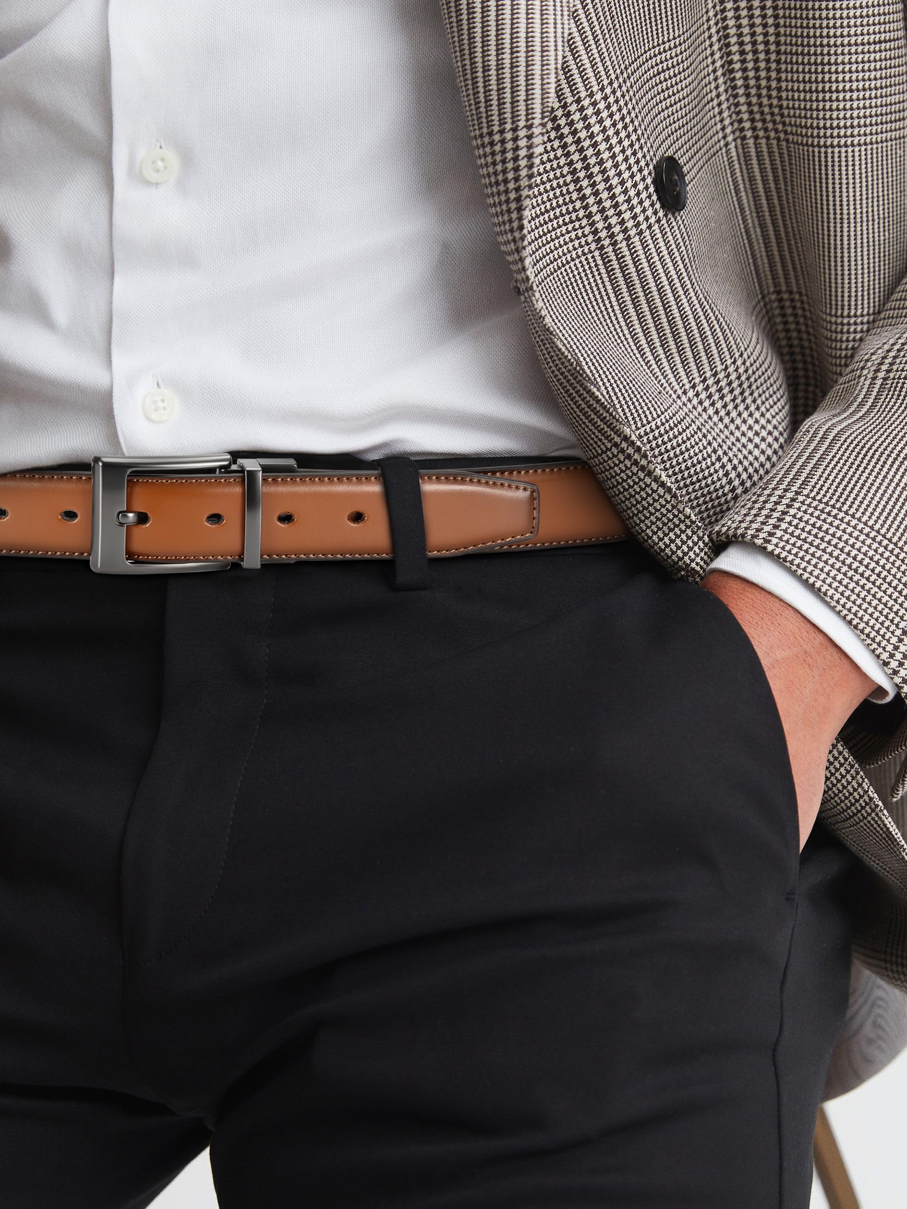 CHAOREN Reversible Mens Belt 1 Piece - 1 3/8" Mens Belts Leather for Casual Jeans Dress - One Belt, Two Colors