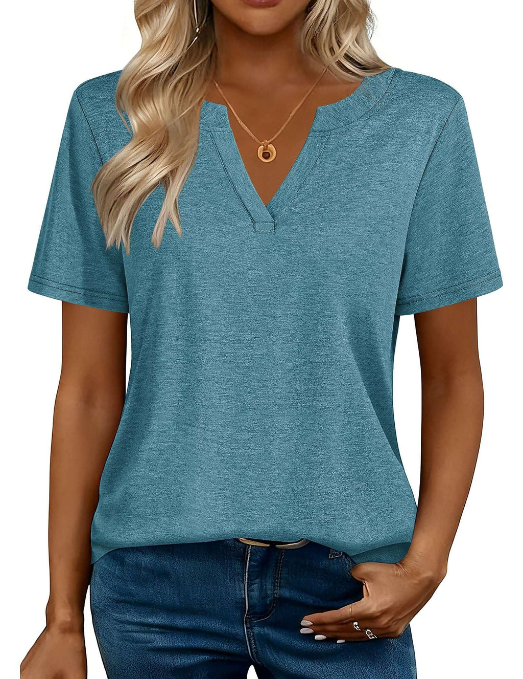 isermeo Womens Tops Short Sleeve V Neck Tee Shirts Cute Dressy Casual Summer Clothing Business Work Blouse S-XXL