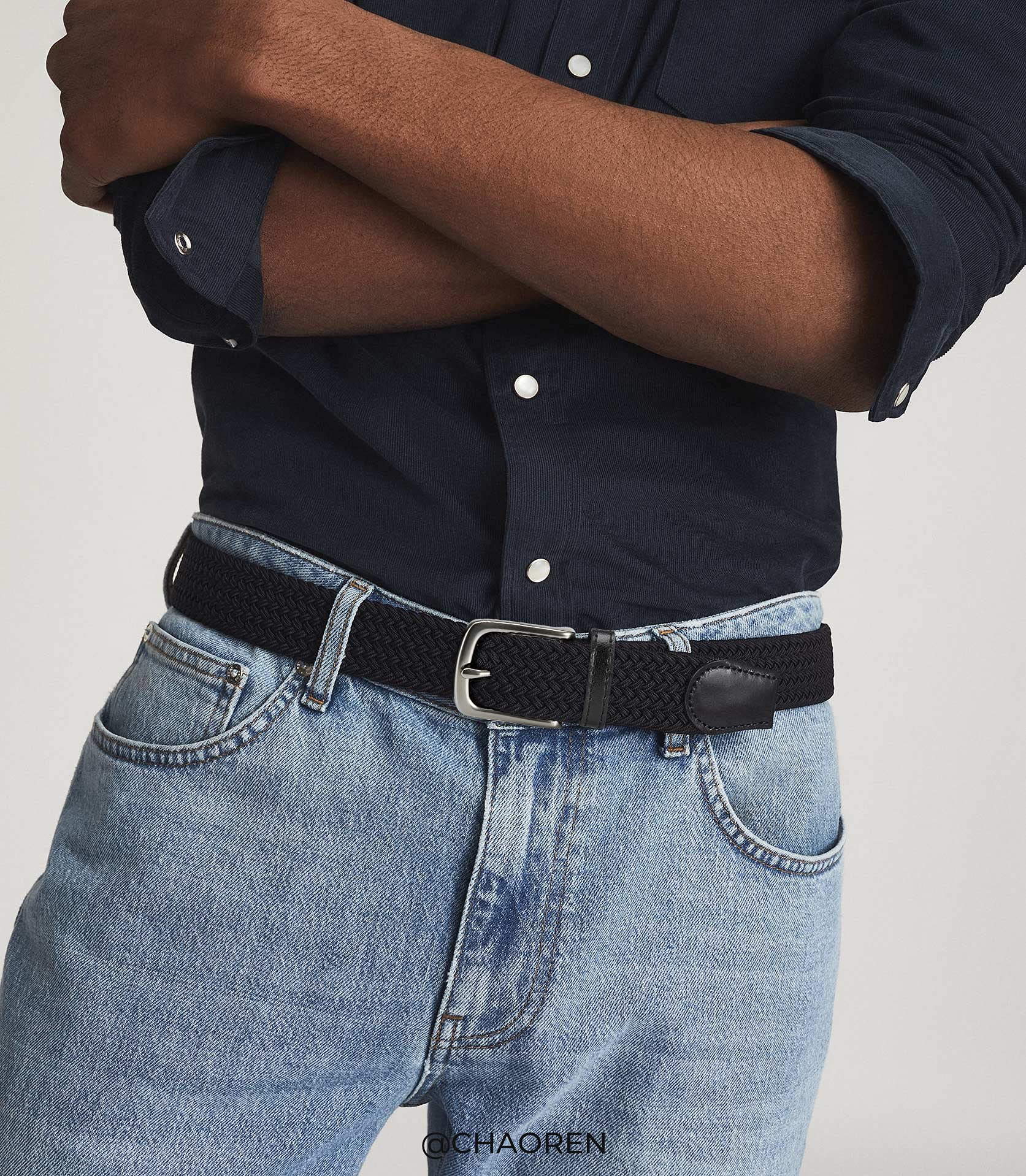 CHAOREN Mens Belt 2Pack - Elastic Braided Stretch Golf Belts for Men 1 3/8"- Suit for Casual Jeans Pants