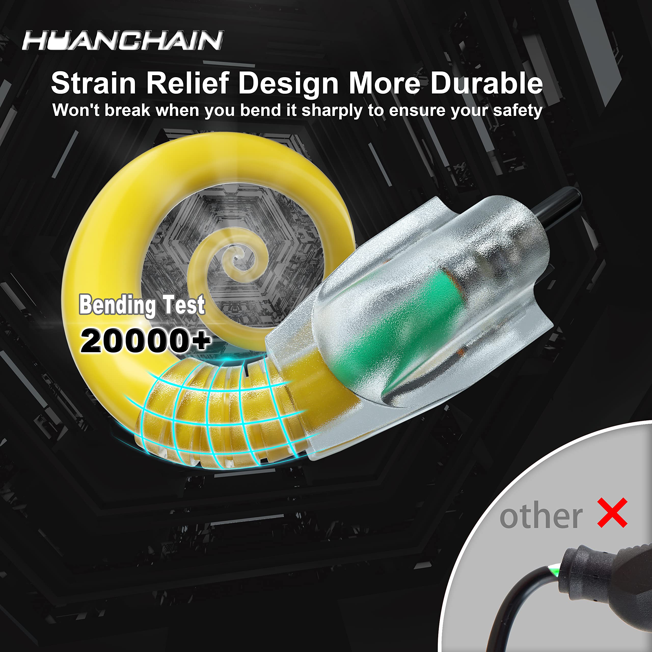HUANCHAIN Indoor Outdoor Black Extension Cord 15 ft Waterproof, 16/3 Gauge Flexible Cold-Resistant Appliance Extension Cable Outside, 13A 1625W 16AWG SJTW, 3 Prong Electric Cord, ETL