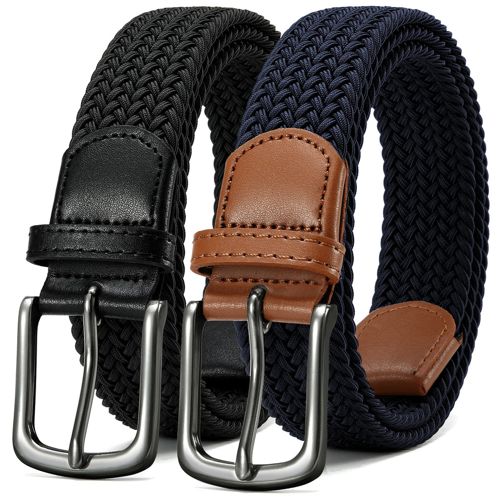 CHAOREN Mens Belt 2Pack - Elastic Braided Stretch Golf Belts for Men 1 3/8"- Suit for Casual Jeans Pants