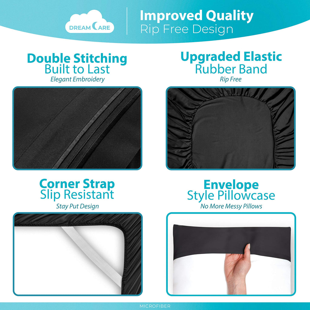 DREAMCARE Bedding Sets Queen - 6 Piece Queen Bed Sheets - Deep Pocket up to 15 in - Draps Lit Queen - Luxury Hotel Sheets & Pillowcases Set - Shrink & Fade Resistant (Queen, Navy Blue