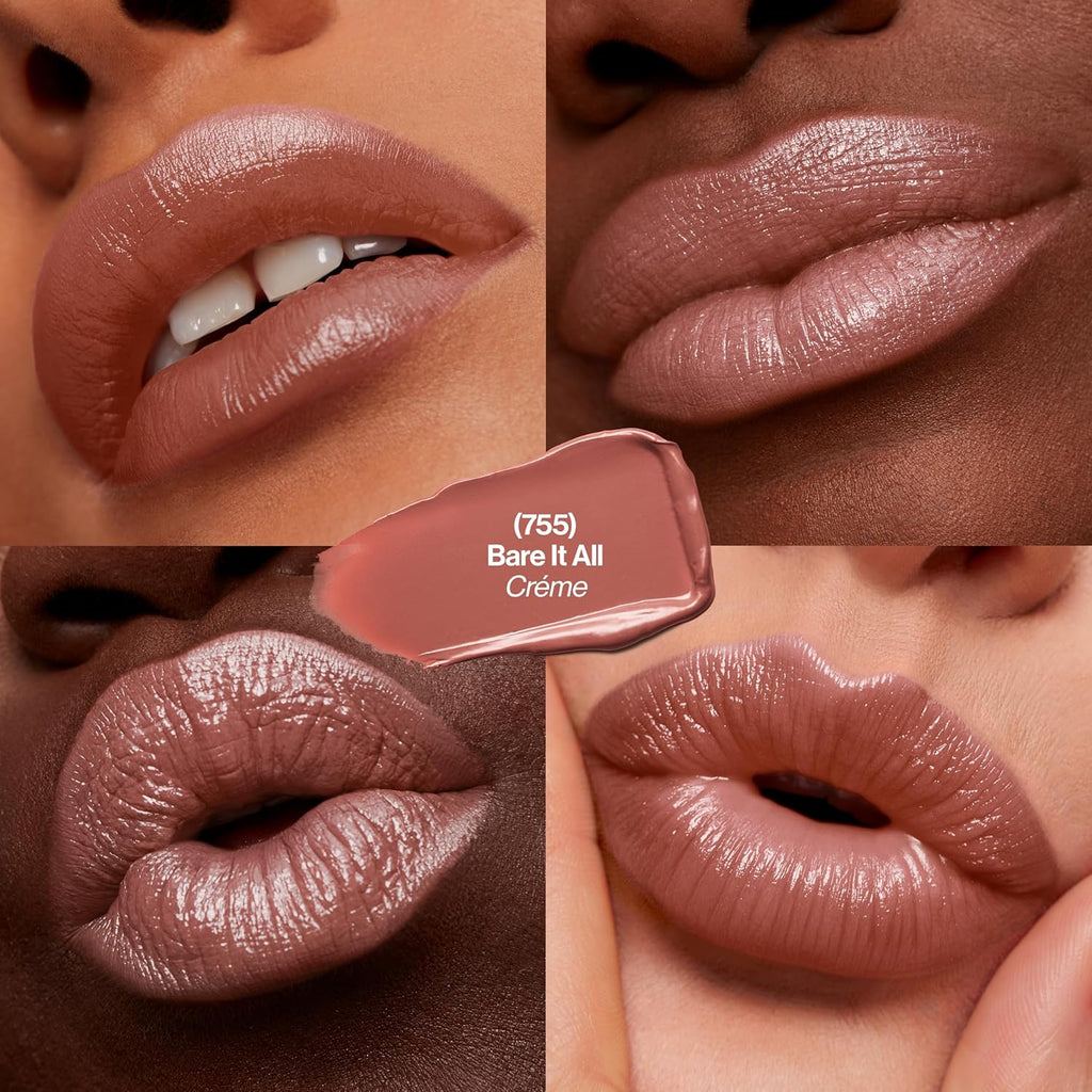 REVLON Lipstick, Super Lustrous Lipstick, Creamy Formula For Soft, Fuller-Looking Lips, Moisturized Feel, 755 Bare It All, 0.15 oz