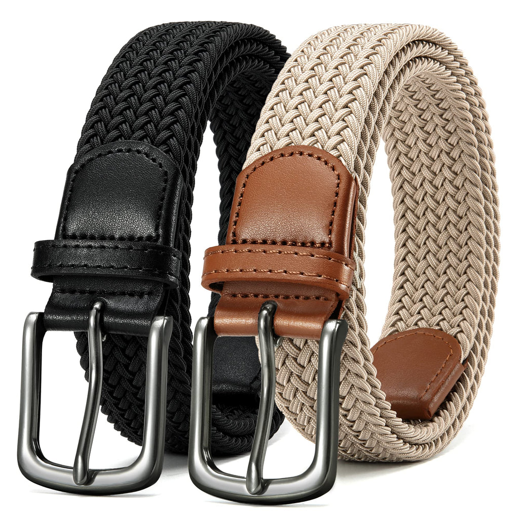 CHAOREN Mens Belt 2Pack - Elastic Braided Stretch Golf Belts for Men 1 3/8"- Suit for Casual Jeans Pants