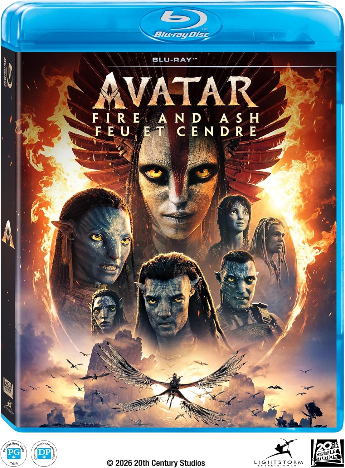 Boîtier Blu-ray « Avatar : Feu et cendres » avec visuel du film
