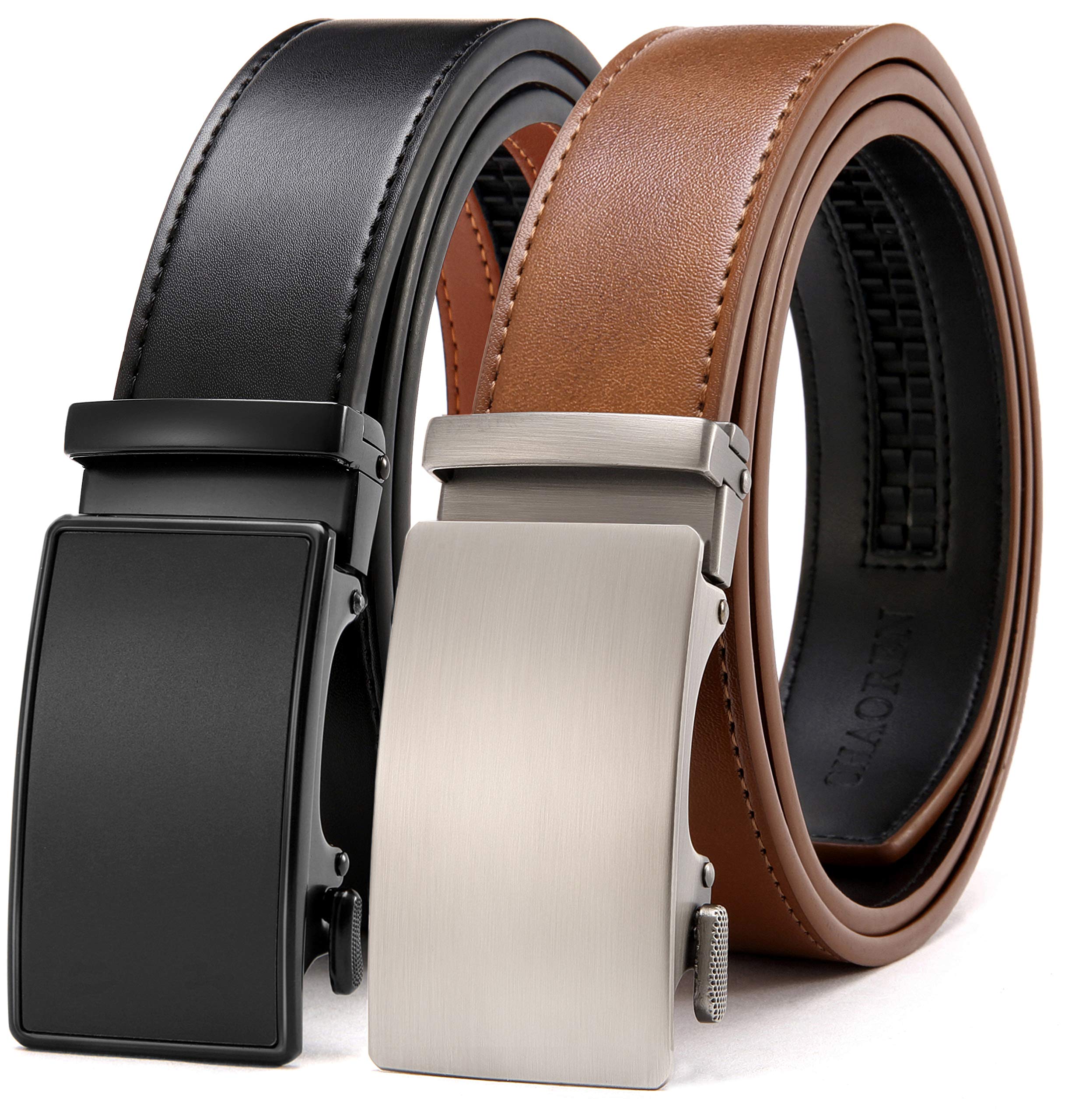 CHAOREN Ratchet Belts for Men 2 Pack - 1 3/8" Leather Belts Men