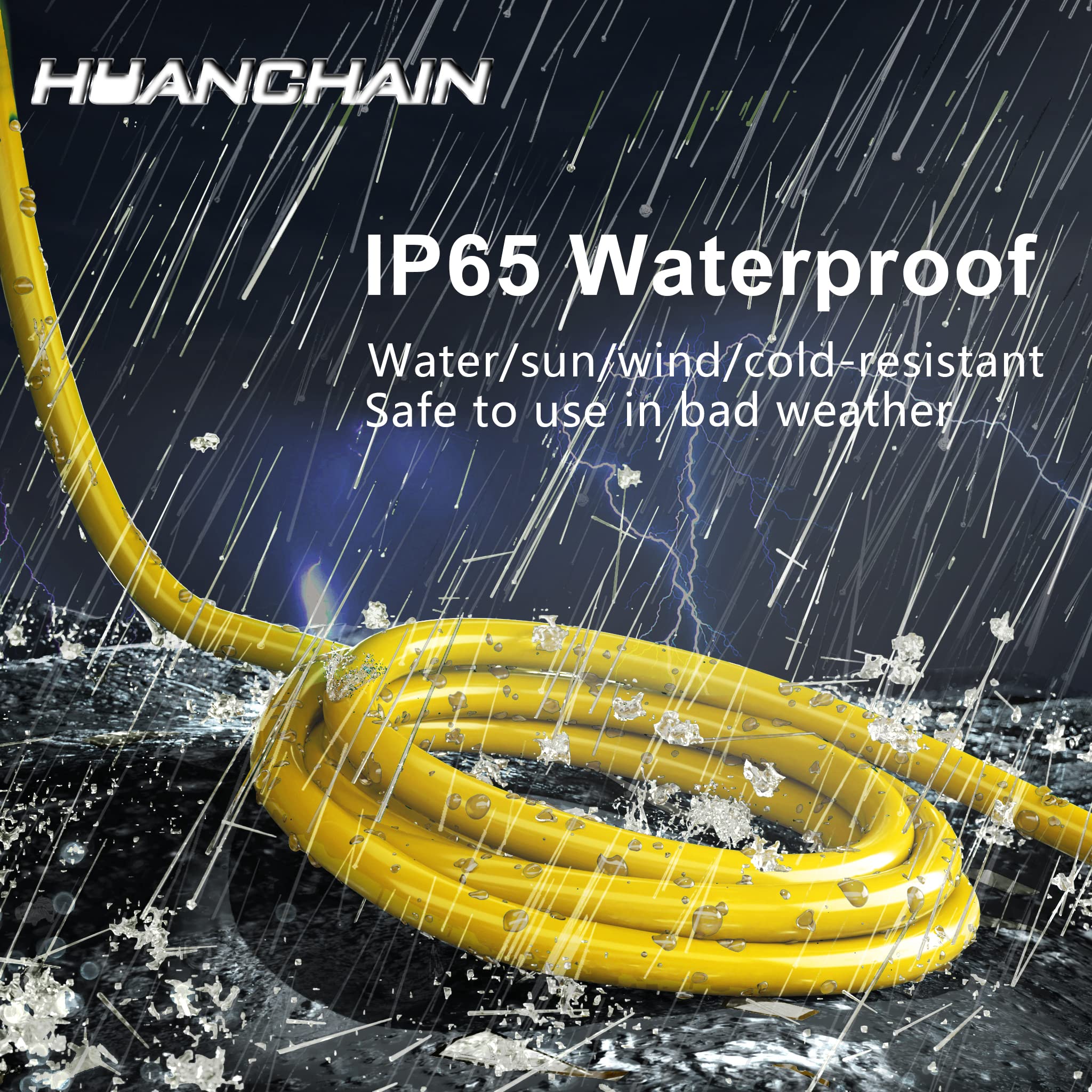 HUANCHAIN Indoor Outdoor Black Extension Cord 15 ft Waterproof, 16/3 Gauge Flexible Cold-Resistant Appliance Extension Cable Outside, 13A 1625W 16AWG SJTW, 3 Prong Electric Cord, ETL