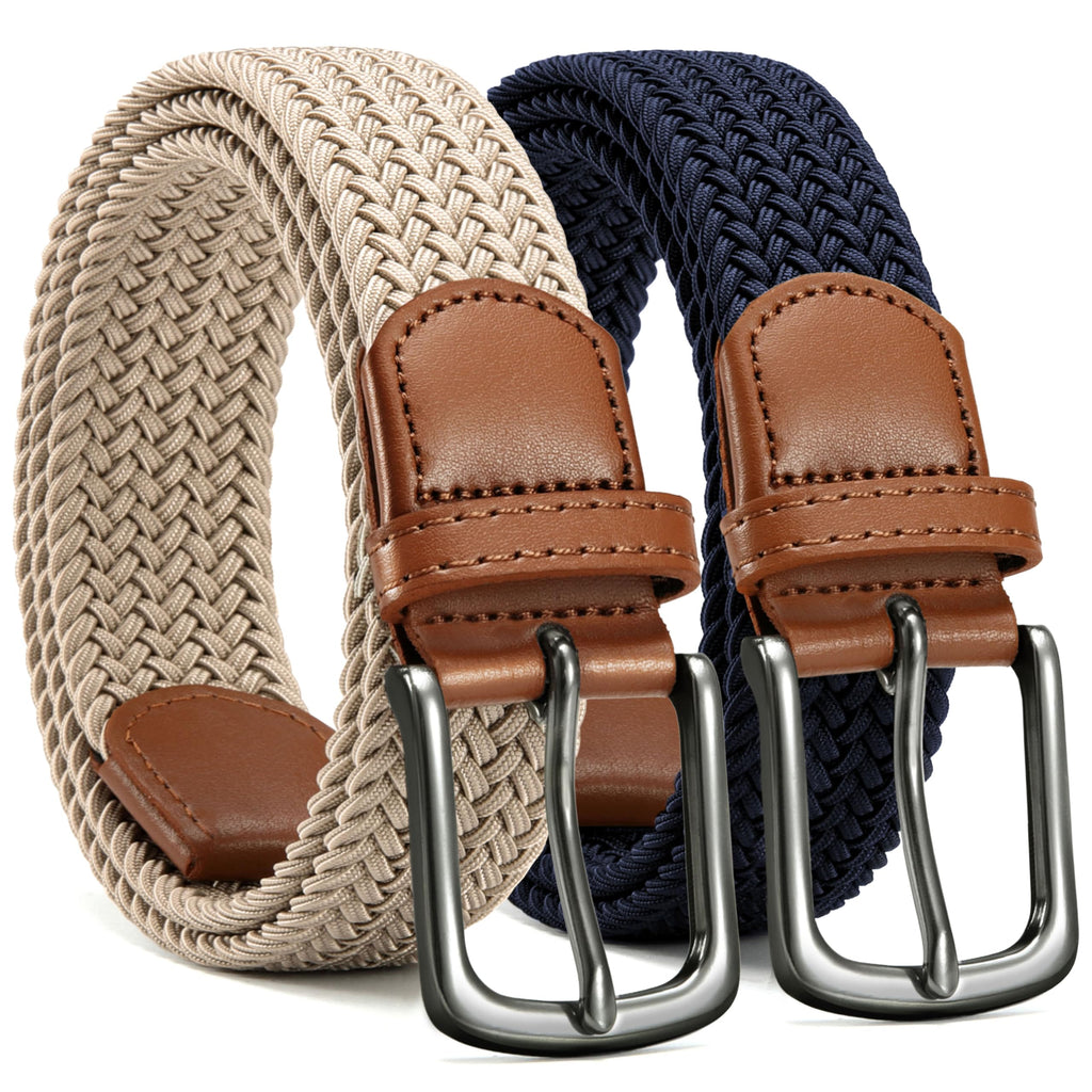 CHAOREN Mens Belt 2Pack - Elastic Braided Stretch Golf Belts for Men 1 3/8"- Suit for Casual Jeans Pants