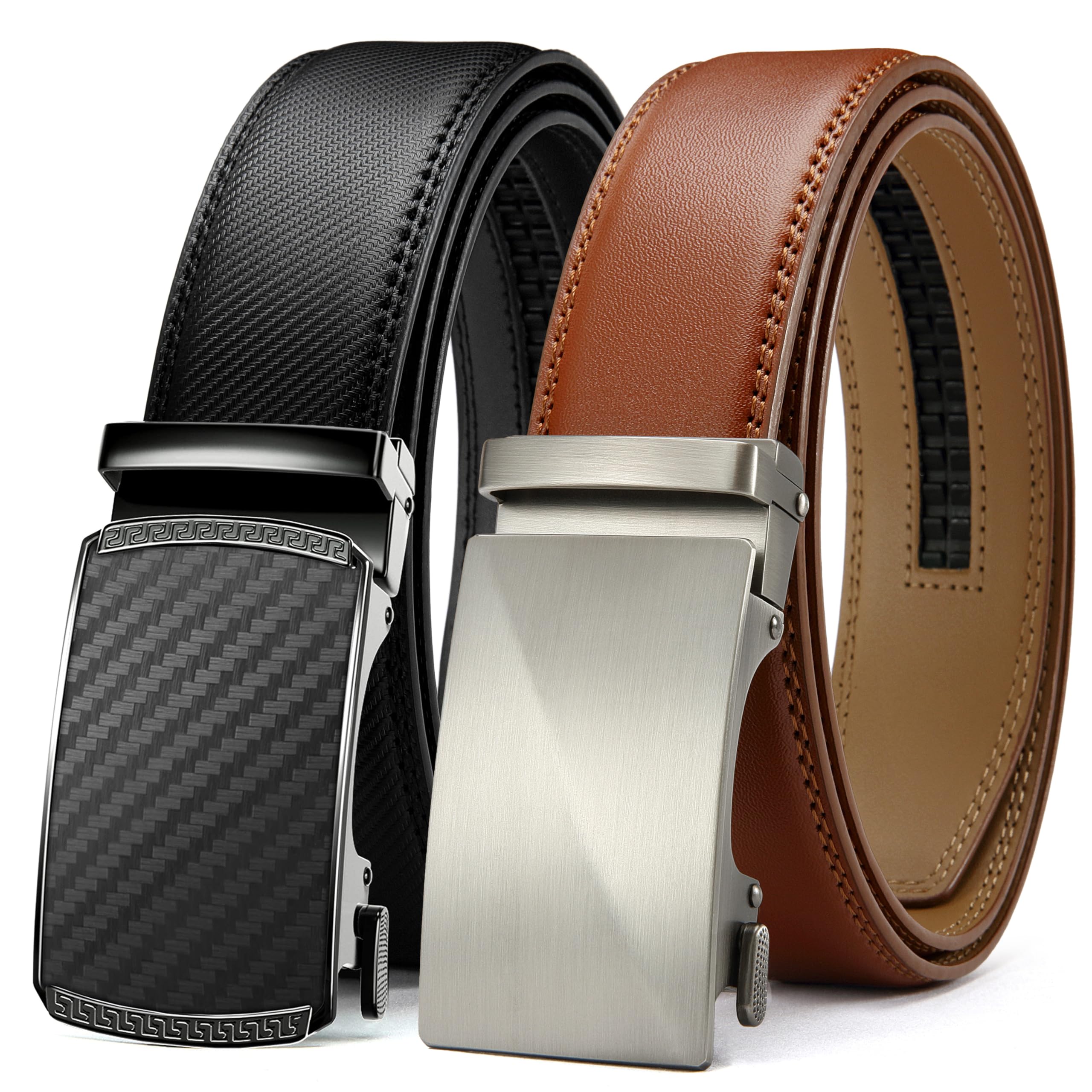 CHAOREN Ratchet Belts for Men 2 Pack - 1 3/8" Leather Belts Men