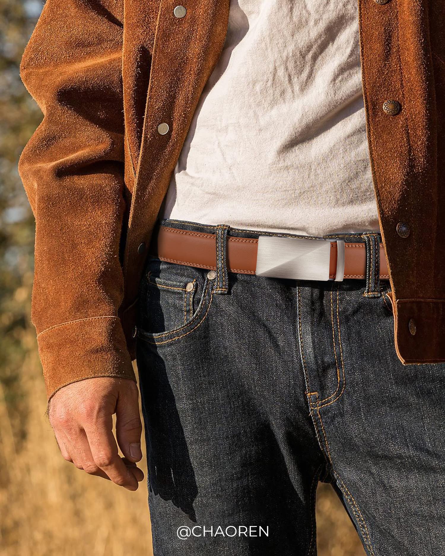 CHAOREN Ratchet Belts Men, 1 3/8" Mens Belts Leather for Dress, Micro Adjustable Fit Everywhere