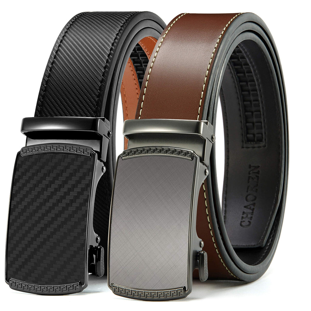 CHAOREN Ratchet Belts for Men 2 Pack - 1 3/8" Leather Belts Men