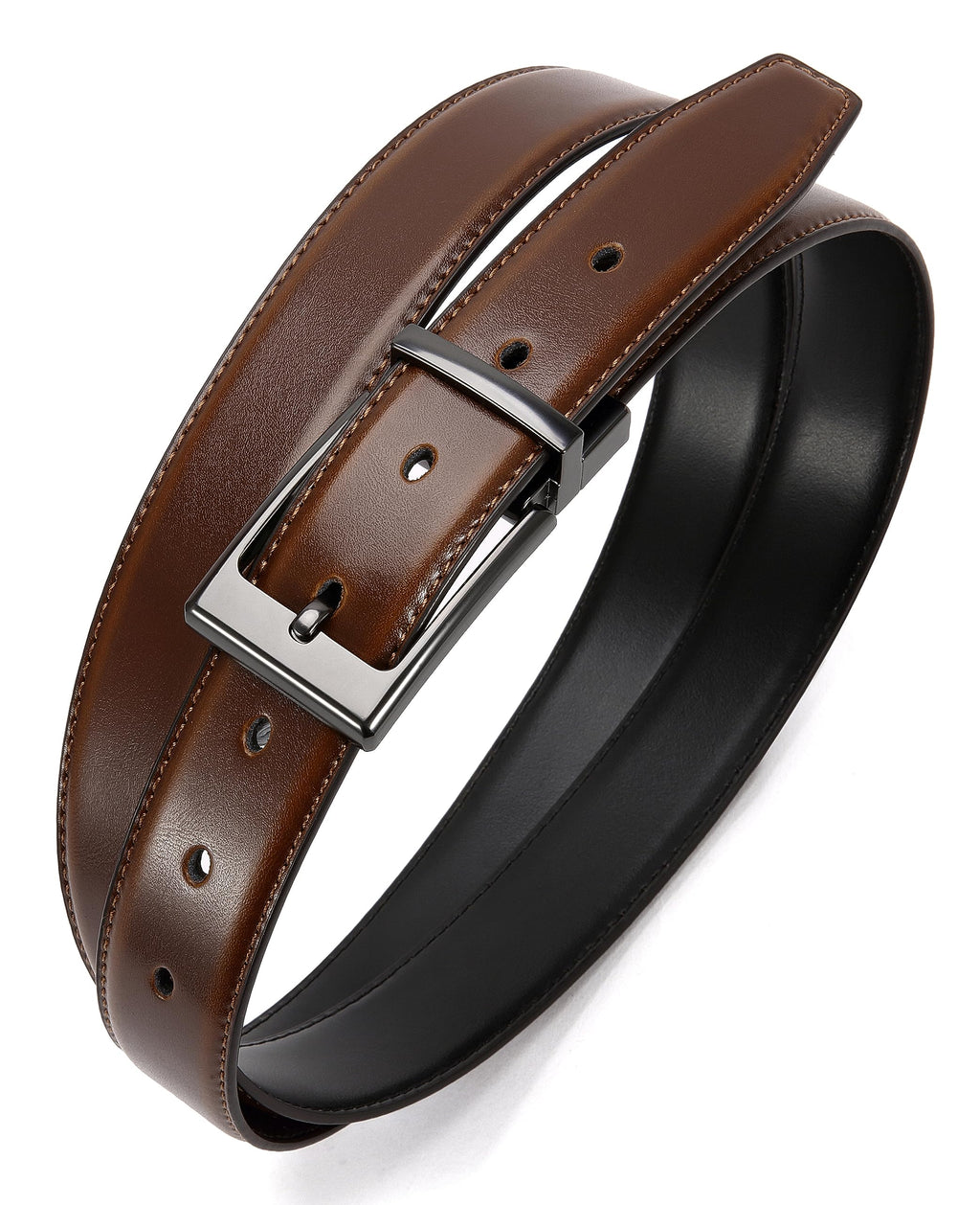 CHAOREN Reversible Mens Belt 1 Piece - 1 3/8" Mens Belts Leather for Casual Jeans Dress - One Belt, Two Colors