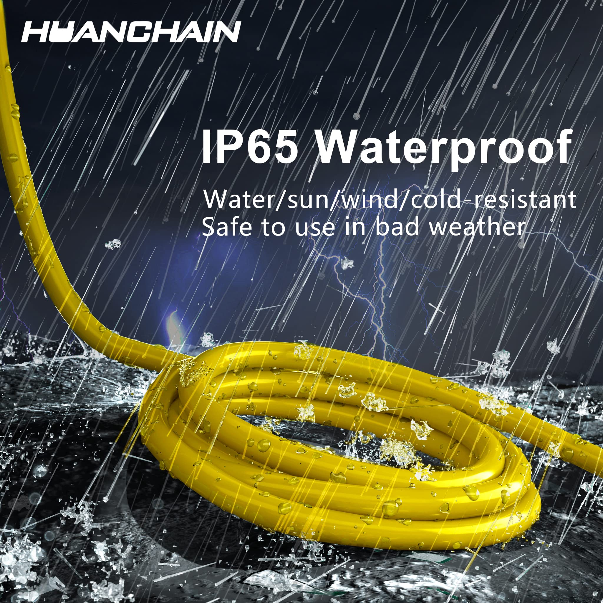 HUANCHAIN Indoor Outdoor Black Extension Cord 15 ft Waterproof, 16/3 Gauge Flexible Cold-Resistant Appliance Extension Cable Outside, 13A 1625W 16AWG SJTW, 3 Prong Electric Cord, ETL
