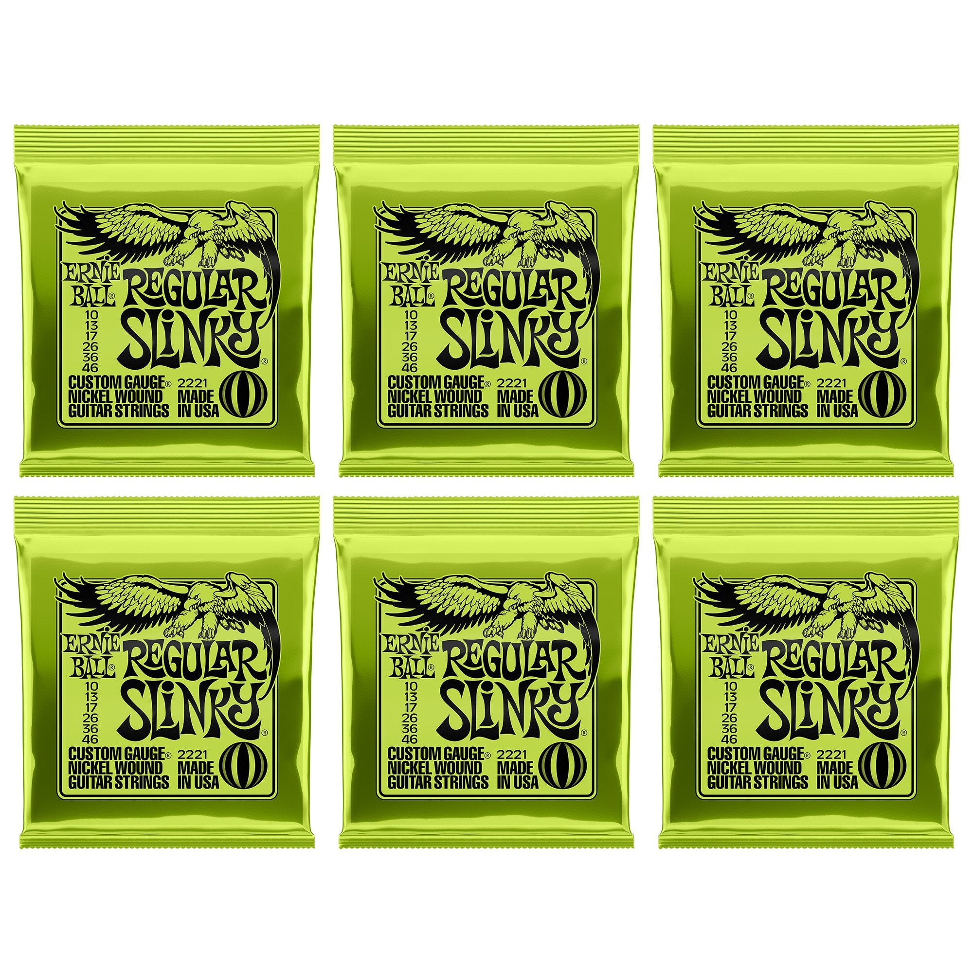 Lot de cordes de guitare Ernie Ball Regular Slinky, enroulement au nickel, 10-46