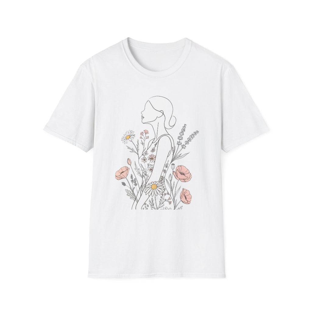 Floral Silhouette Unisex T-Shirt | Softstyle Tee | Nature Lover Gift, Spring Fashion, Casual Wear, Art-Inspired Shirt, Botanical Tee