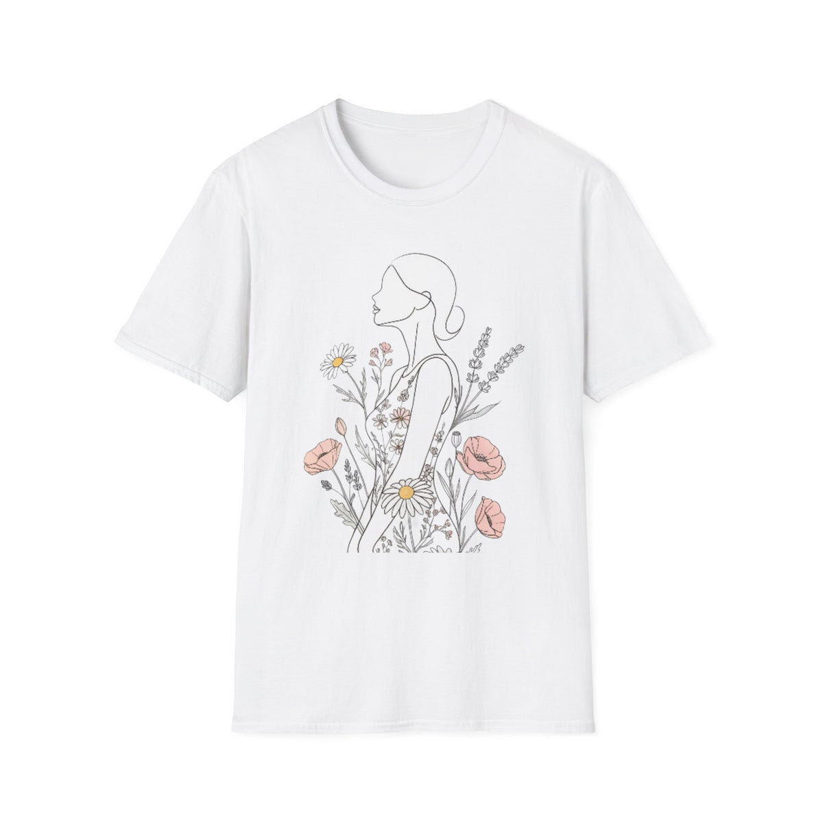 Floral Silhouette Unisex T-Shirt | Softstyle Tee | Nature Lover Gift, Spring Fashion, Casual Wear, Art-Inspired Shirt, Botanical Tee